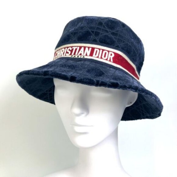Dior 15CAN923X134 21AW Velor Cannage logo bob Hat bucket hat Navy/Red - Picture 3 of 11